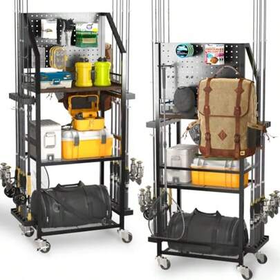 Free Shipping Fishing Rod Holders For Garage, Fishing Pole Holders Up To 12 Rods With Pegboard And Hooks, Rolling Fishing Cart With Wheels, Fishing Ge