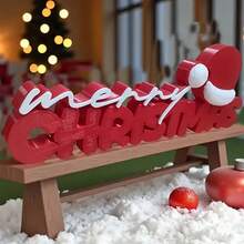 1pc Decorative 3D Letter Sign, Merry Christmas Letter Decoration Sign With Christmas Hat Desktop Ornament, Reusable Holiday Decoration, Suitable For Desktop, Fireplace, Shelf, Window Sill Decoration - Multiple Styles - View 6
