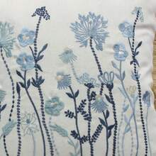 Embroidered Wildflower Throw Pillow Cover, Rustic Floral Decorative Cushion Cover With Fringe Trim, Farmhouse Fall Home Decor For Sofa Couch Bedroom, 1pc - Dusty Blue - View 9