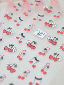 1pc Red Cherry & Small Heart Nail Stickers, White Daisy & Music Note Nail Decals, Autumn Self-Adhesive Glitter Nail Art, Asymmetrical Shape, Sweet Style, Suitable For Daily Commute - Multicolor - View 6