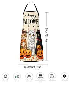 1pc/2pcs/4pcs Spooky Cute Halloween Printed Apron, Pumpkin Lantern Ghost Black Cat Spiderweb Bat Autumn Leaf Design, Adjustable Halter Neck Cooking Apron, Polyester Lightweight Apron, Halloween Party Decor, Chef Apron For Baking & Pumpkin Carving - Multicolor - View 8