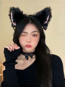 Set Kostum Cosplay Kucing - 4pcs (Telinga & Ekor Kucing, Kalung, Cakar & Sarung Tangan), Aksesoris Halloween - MultiWarna - View 4