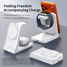 3-In-1 Magnetic Wireless Charging Station, Compatible With IPhone 16/15/14/13/12 Series, MagSafe Fast Charging Stand, Compatible With AirPods 4/3/Pro/Watch, Foldable Travel Charging Dock - Multicolor - View 2