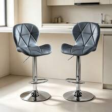 Set de 2 Bancos para Barra y Desayunador, Color Gris, Estilo Moderno Minimalista, Asiento de Vinipiel, Respaldo Ergonómico, Altura Ajustable, Base de Metal, Diseño Fino y Elegante para Cocina, Comedor y Hogar - Gris - Ver 1