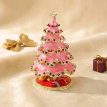 1pc Christmas Tree Hanging Ornament, Vintage Enamel Christmas Tree Shaped Hinged Jewelry Box, Inlaid With Faux Pearls, Crystals And Rhinestones, Both Exquisite Jewelry Storage Box And Ring Holder, Luxury Christmas Home Decor - Multicolor - View 7