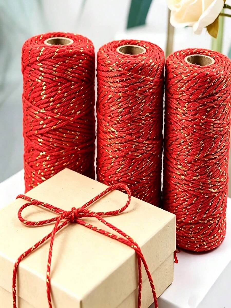 20M Red And Golden Braided Cord, Decorative String, Suitable For Gift Box Wrapping, Christmas, Weddings, Birthdays, Thanksgiving, DIY Crafts, Holiday Decorations, Tag Tying, Home Decor Items, Handmade Crafts - Set - View 1