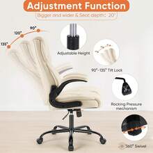 Silla de Oficina Ergonómica de Alta Resistencia con Brazos Abatibles, Small Desk Chair, Piel Sintética, Silla Giratoria Ajustable con Ruedas, Color Beige, Silla de Oficina Cómoda para Oficina en Casa, Estudio y Espacios de Trabajo Doméstico - Beige - Ver 2