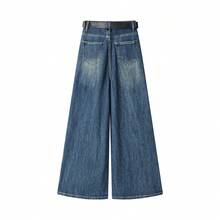 Jean à jambes larges style coréen vintage à taille haute, lavage foncé, coupe ample et amincissante, nouveau pantalon long polyvalent pour l'automne, élégant pour les voyages, les sorties décontractées et les vacances - Bleu azur - Voir 2