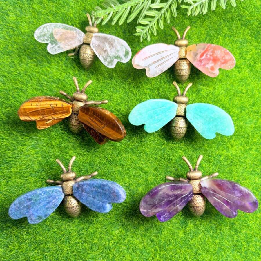 Natural Crystal Bee Ornament, Random Texture Natural Crystal Decorative Stone, Indoor Decor, Suitable For Home And Office Decoration, Ideal Gift For Halloween, Christmas And Birthday, Collection Choice For Crystal Enthusiasts