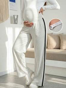 Bump Style Maternity Pants Light Grey Stretchy Over Bump Wide Leg Side Stripe Pregnancy Trousers For Daily Wear - Light Grey - View 4