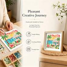 1pc Sea Glass Acrylic Mosaic DIY Kit, Ocean House Pattern, No Glue Needed, With Frame, Handmade Mosaic Art, Living Room Bedroom Desktop Decoration, Commemorative Handmade Gift For Friends - G - View 6