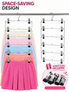 2/3pcs Multi-Functional Metal Travel Hangers With Clips, White Clips, Skirt And Pants Hangers, With Clips, Skirt Rack, Space-Saving, Multi-Layer Metal Pants Rack, Can Store Multiple Underwear, Shorts And Skirts, Space-Saving. - Silver - View 2