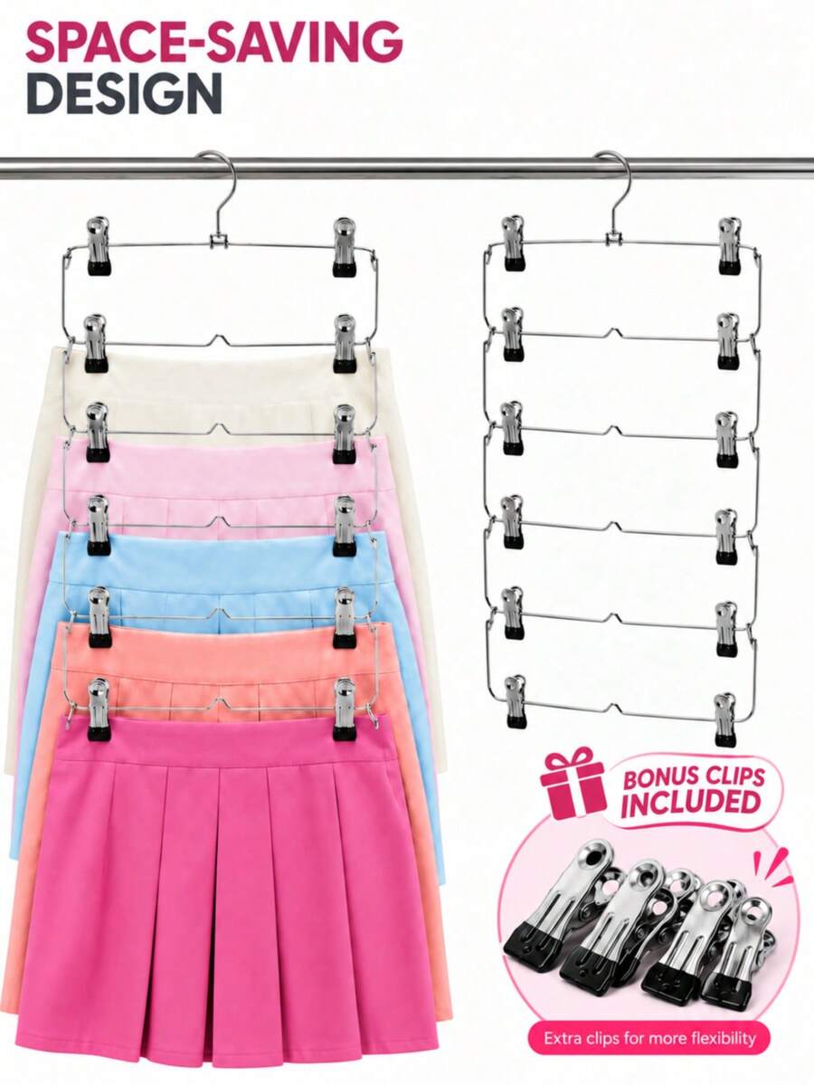 2/3pcs Multi-Functional Metal Travel Hangers With Clips, White Clips, Skirt And Pants Hangers, With Clips, Skirt Rack, Space-Saving, Multi-Layer Metal Pants Rack, Can Store Multiple Underwear, Shorts And Skirts, Space-Saving.