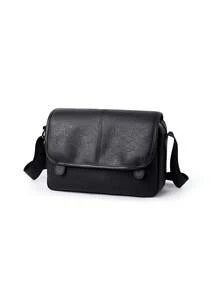 Men's Retro Soft Leather Mailman Bag Flip Cover Large Capacity Crossbody Bag Business Casual Briefcase Shoulder Bag - Black - View 9