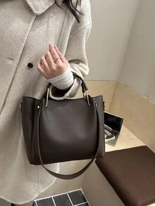 Dedoo Tas Tangan Minimalis Warna Polos yang Modis, Tas Tote Multifungsi, Tas Selempang, Cocok untuk Wanita Berbelanja, Perjalanan Kerja, dan Penggunaan Sehari-hari - Kopi - View 6