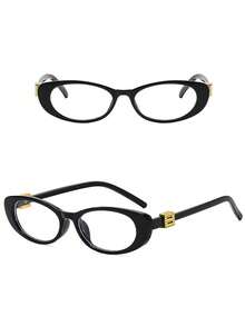 1 Pair Women's Black Oval Versatile Personalized Plain Lens Glasses, Suitable For Gaming, Watching TV, Computer And Phone, Unisex Eyewear Accessory - Black Flat - View 2