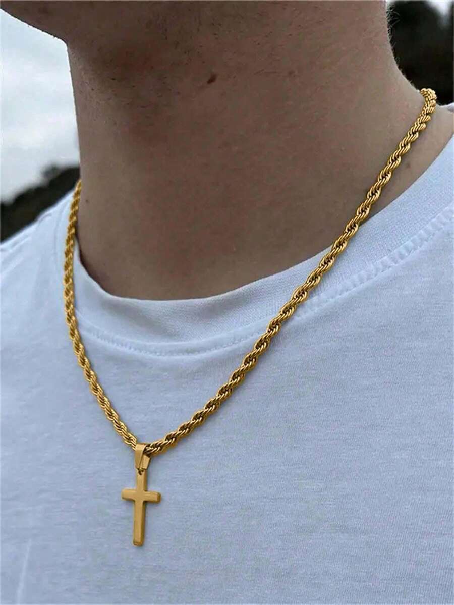 1Pc/2pcs/3pcs Punk Hip-Hop Cross Pendant Necklace With Stainless Steel Rope Chain, Cool Street Fashion Jewelry For Men Daily Party Gift - Multicolor - View 1