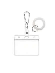Clear ID Badge Holder Keychain With Coil Wristband & Carabiner Clip,Portable Card Holder,Card Pouch,Transparent Card Protector For Nurse Teacher Work - Multicolor - View 12