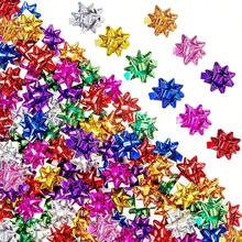 30/50/100/200 Christmas Gift Bows, 2-Inch/3-Inch New Year Ribbon Bows, Self-Adhesive Small Gift Bows For Packaging, Various Star-Shaped Metal Bows (In Random Colors) - Bow Star Flower - View 1