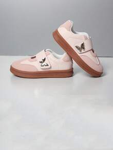 Children's Spring/Autumn Fashion Casual Versatile New Style Training Shoes With Hook-And-Loop Wide Strap Butterfly Decor Comfortable College Style - Pink - View 3