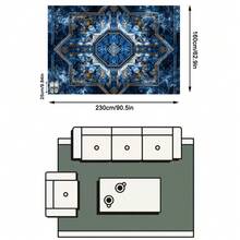 1PC Deep Blue & Gold Vintage Symmetrical Totem Retro Luxury Crystal Velvet Rectangular Area Rug, Distressed Mottled Artistic Details, Machine Washable, Suitable For Living Room, Bedroom Home Decor, All Seasons, Aesthetic Home Decoration - Multicolor - View 18