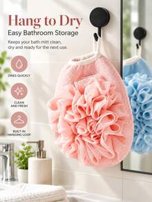 3pcs--2-In-1 Bath Scrubbing Towel & Bath Sponge, Bathing Gloves, Soft Exfoliating Surface, Suitable For Body, Face, Spa And Massage - With Hook For Convenient Storage - Black, Suitable For Bathroom And Salon - Multicolor - View 4