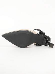 Women's Elegant Apricot Color Patchwork Pointed Toe Pumps, Stiletto Heel Ankle Strap Buckle, Commute And Date High Heels - Apricot - View 7