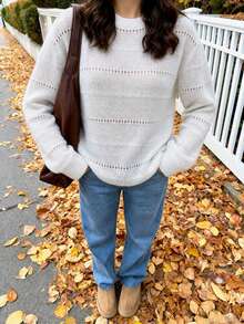 Roviva Women's Autumn Versatile Commute Hollow Out All-Match Sweater Top, Suitable For Party, Gathering, Holiday, Birthday Party, Work Commute, Office - White - View 5