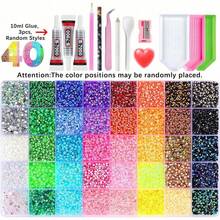 Lyxigt set med 60 färger jelly-hartsstrass med platt baksida, 48 000 st hartsstrass med pincett, prickverktyg, sorteringsbricka, lim och andra verktyg, handgjort DIY-materialkit, lämpligt för DIY-hattar, strassdekoration av vattenkoppar, brett användningsområde - Flerfärgad A - Visa 8