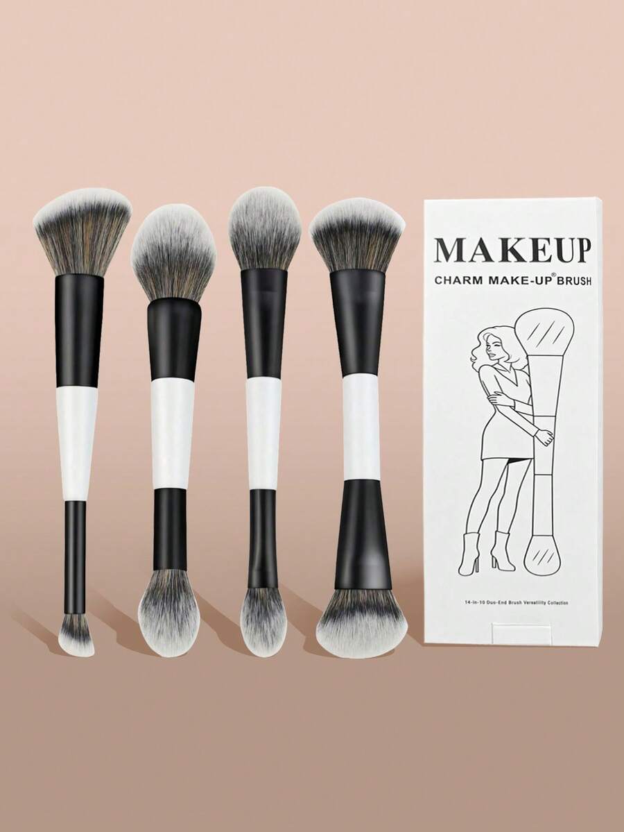 4pcs Multi-Function Makeup Brush Set, Foundation Brush, Contour Brush, Powder Brush, Highlighter Brush, Concealer Brush, Blush Brush, Soft Fiber Professional Makeup Tools, Travel Essential, Gift For Women And Girls - White - View 1