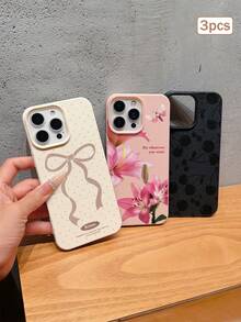 3pcs Multicolor Printed Leather Texture TPU Shockproof Full Coverage Protective Phone Case Compatible With Apple 11/12/13/14/15/16/17 Pro Max - Multicolor - View 1