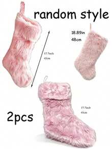 17.7 Inch 1/2pcs Pink Faux Fur Christmas Stockings, Christmas Stocking Hanging Decor, Candy Gift Bag, Christmas Decoration - Pink Christmas Stocking - View 7