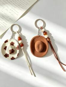 1pc Cowboy Hat Beaded Keychain Pendant, Car Keyring, Fashion Universal Keychain, Women's Bag Accessory Pendant - A - View 3