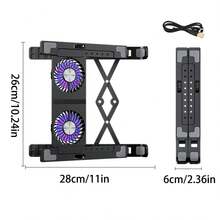 Portable Laptop Stand With 2 Cooling Fans, RGB LED Cooling Fan Stand, Adjustable Height, Suitable For Laptop Stand, Laptop Cooling Pad, Desktop Stand With Cooling Fans, Includes 1 Type-C Cable - View 3