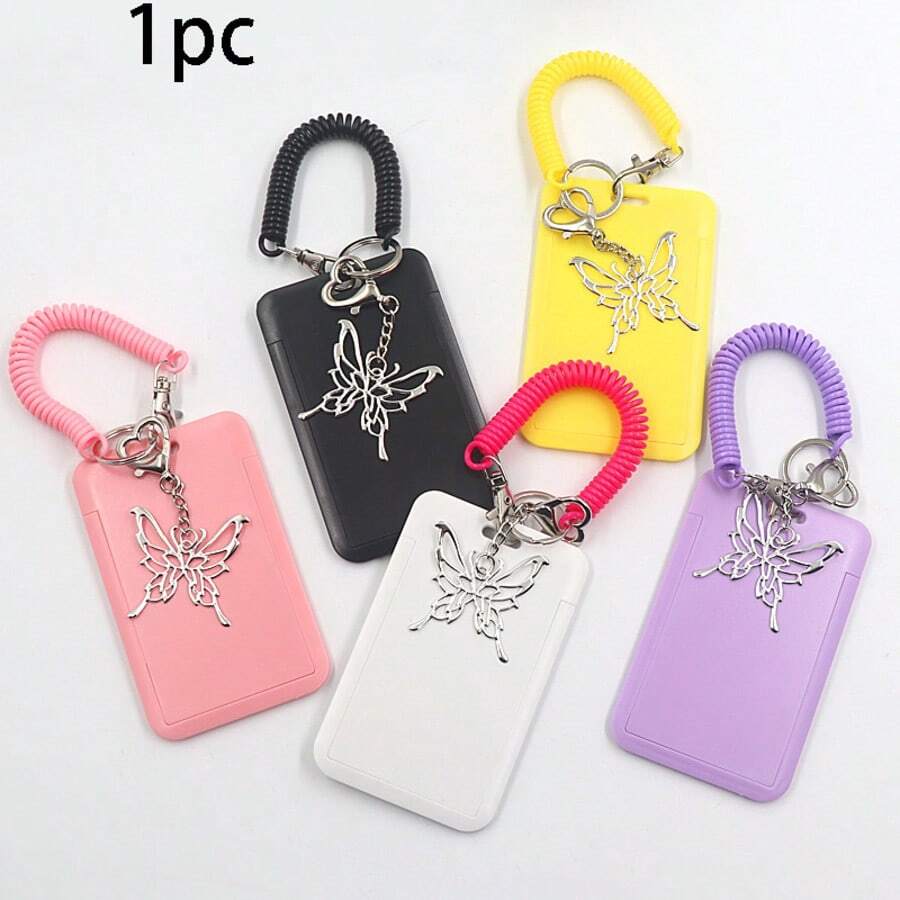 1件蝴蝶吊墜式身分證卡套 公車卡套 透明視窗 照片收納 信用卡、身分證與紀念品收納 家用辦公旅行便攜塑膠相簿封面 - A - 查看 1