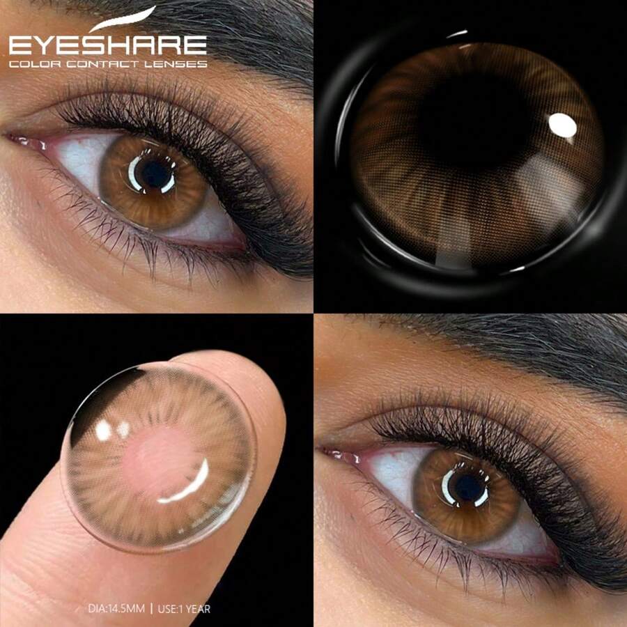 Eyeshare زوج واحد من عدسات لاصقة بنية، عدسات ناعمة طبيعية، مناسبة للارتداء اليومي والحفلات والاستخدام السنوي، 14.5 ملم