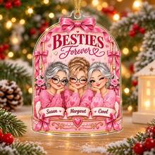 1pc Personalized Custom Besties Forever Acrylic Christmas Ornament, Custom Name Best Friend Keepsake Hanging Decoration, Pink Bow Cartoon Design, Christmas Gift For Best Friends Sisters, Christmas Tree Home Holiday Party Decor - Multicolor - View 14