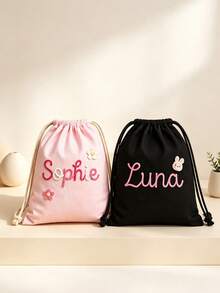 Custom Drawstring Backpack, Embroidered Letters, Customizable Name Print Canvas Storage Bag, Waterproof, Large Capacity, Multiple Colors Available, Suitable For Sports, Fitness, Swimming And Travel - Multicolor - View 3