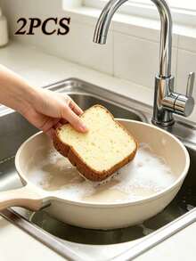 Toast-Shaped Dishwashing Sponge, Kitchen Cleaning Sponge, Rich Foam Scrubbing Sponge, Cute Toast Kitchen Sponge, Reusable Soft Dishwashing Sponge, Suitable For Cleaning Tableware And Cookware - Multicolor - View 7