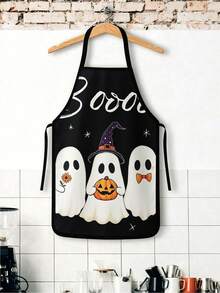 1pc/2pcs/4pcs Halloween Theme Apron, Cute Ghost Pumpkin Black Cat And Spider Web Print, Adjustable Halter Waterproof Kitchen Chef Apron, Suitable For Cooking Baking, Halloween Party Decoration, Gift For Women - Multicolor - View 6