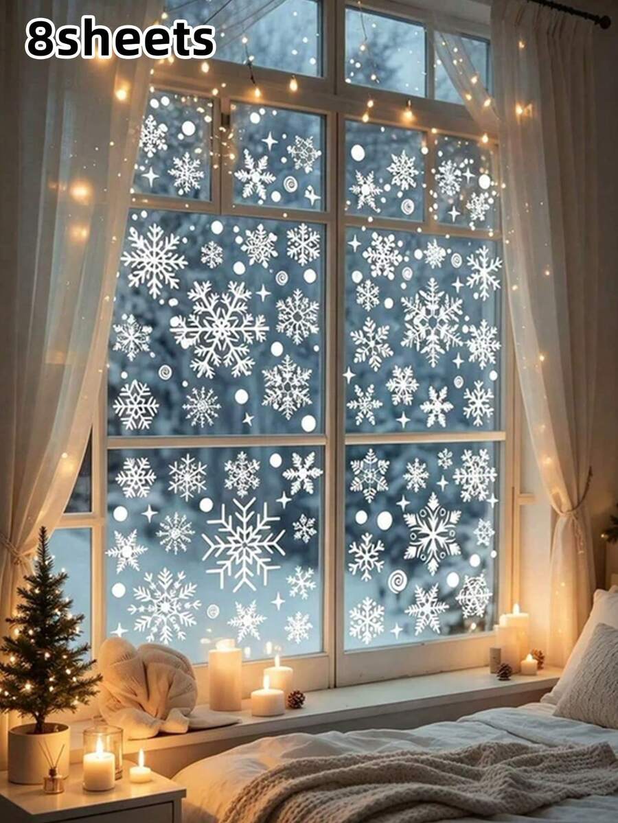 1/4/6pcs White Christmas Snowflake Window Decals, Static Cling Snowflake Stickers, Suitable For Christmas Decoration, Office Holiday Decor, Theme Party, Winter Theme Event And New Year Decoration