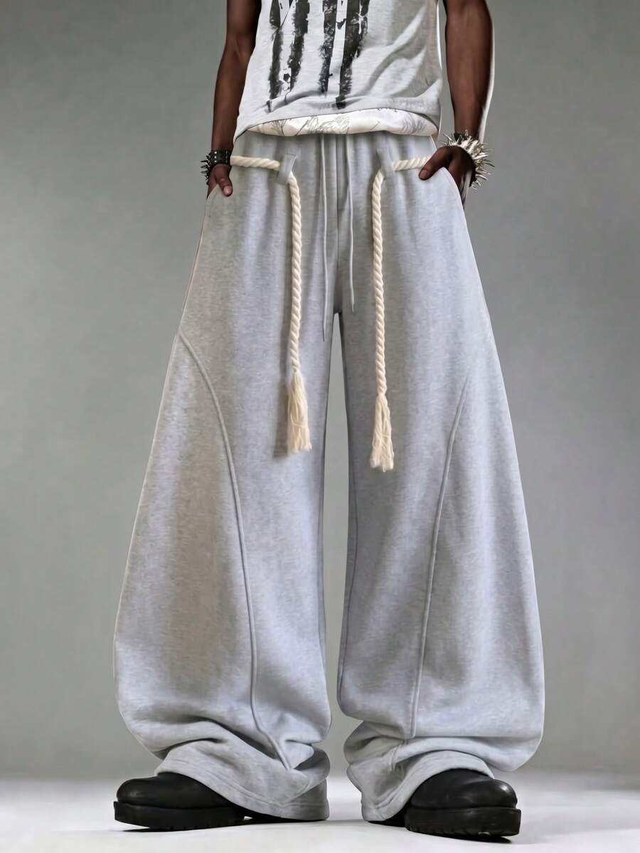 New Men's Fashion Loose Wide Leg Casual Long Pants. Pockets On Both Sides - Convenient For Carrying And Storage, Suitable For Outdoor And Daily Wear - Light Grey - View 1