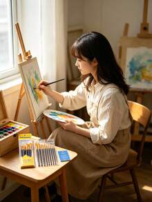 10 قطع مجموعة فرشاة رسم بمقبض بلاستيكي جديد، رسم زيتي، رسم مائي، مجموعة فرشاة فن يدوي / تسرب الغراء الطفيف لا يمكن تجنبه - متعدد الألوان - مشاهدة 9