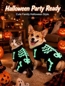 Fluorescent Skeleton Dog Costume, Halloween Pet , Cute Bone Pattern Puppy And Kitten Clothes - Black - View 2
