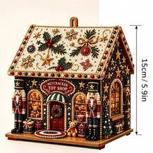 3D Wooden Christmas House Diamond Painting Kit, Pearl Rhinestone DIY Decor - View 8
