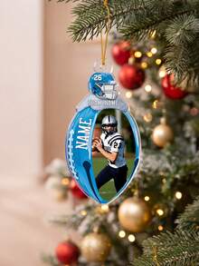 1pc Custom Photo And Text American Football Christmas Ornament, Personalised Player Helmet Design Acrylic Hanging Decor, Unique Christmas Tree Gift For Football Lovers - Multicolor - View 7