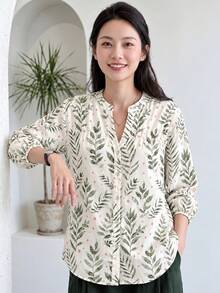 YUXIN Women's All-Over Print Casual Versatile Everyday Shirt - Olive Green - View 2