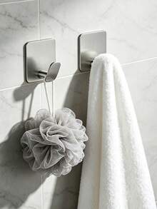 Adhesive Towel Hook For Bathroom, Wall-Mounted Bathrobe Rack, No Drilling Required, Home Bathroom Decor, Bathroom Storage, Easy To Install, Suitable For Kitchen, Bathroom, Shower, Keys, Towels And Clothes Hanger - Multicolor - View 2
