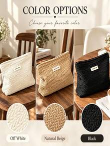 1pc Custom Knitted Jewelry Storage Bag, Embroidered Name Cosmetic Bag, Wheat Ear Pattern Washbag, Bridesmaid Gift - Multicolor - View 6