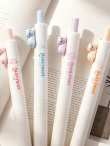 4pcs Kawaii Cat Dreamland High Aesthetic Gel Pen, ST Tip Quick Dry Black Ink Pens, Perfect For Note-Taking, Daily Writing, Kids, Exam Practice - Multicolor - View 3